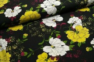 Viskose Streublumen Blumen gelb weiß auf schwarz
