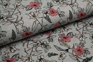 Baumwolljersey Fräulein von Julie Blumen auf grau meliert