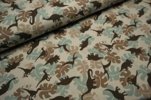 Baumwolljersey Dinos Dinosaurier Blätter auf beige