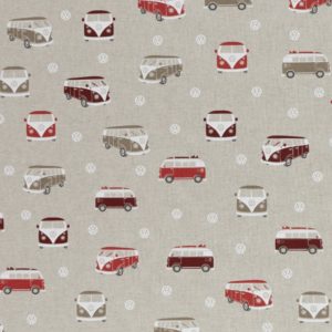 Canvas Dekostoff VW Bullis klein rot auf natur