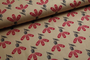 Baumwolljersey Blumen auf beige