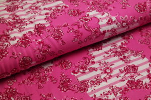 Baumwolljersey Blumen Streifen rosa