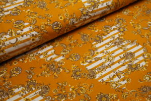 Baumwolljersey Blumen Streifen senf