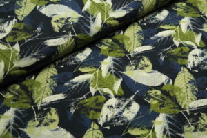 Baumwolljersey Blätter auf dunkelblau