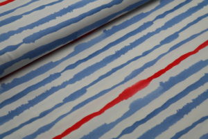 Baumwolljersey Hilco Organic Nautical Stripe Streifen rot blau auf weiß