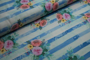 Sweat Hilco leicht angeraut Girls Stripe Blumen auf blau gestreift