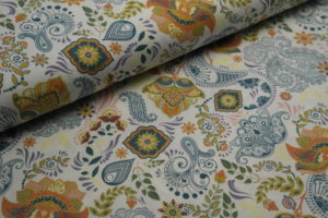 Baumwolljersey Blumen Paisleys auf weiß