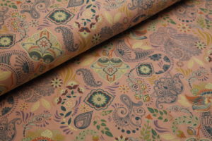 Baumwolljersey Blumen Paisleys auf altrosa