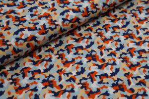 Viskose Webware Camouflage orange blau
