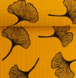 Musselin Swafing Jeron Gingko auf senf