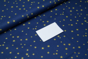 Baumwolle Webware Swafing Weihnachten Sterne gold Druck auf blau