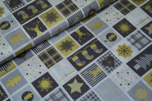 Baumwolle Webware Weihnachten grau gold metallic