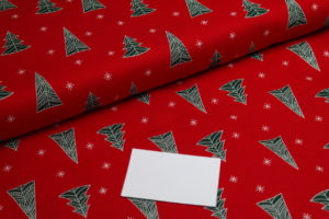 Baumwolle Webware Weihnachten Tannenbäume auf rot