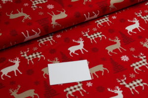 Baumwolle Webware Weihnachten Rentiere Schneeflocken auf rot