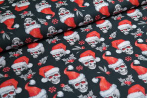 Baumwolle Webware Weihnachten Totenköpfe auf schwarz