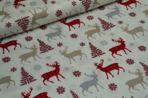 Baumwolle Webware Weihnachten Rentiere Schneeflocken auf cremeweiß