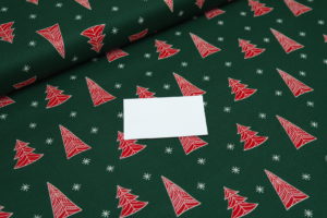 Baumwolle Webware Weihnachten Tannenbäume auf grün