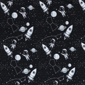 Swafing Sommersweat French Terry Levi Galaxie Astronauten Raketen Saturn auf schwarz