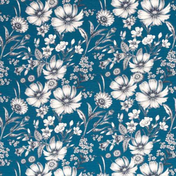 Jersey Viskose Swafing Merle Slub Optik Blumen auf blau