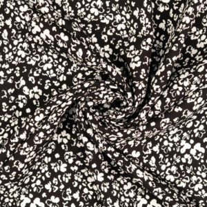 Viskose Twill Webware Blumen weiß auf schwarz