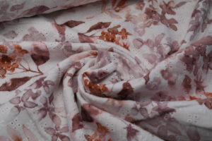 Musselin Double Gauze Blumen aquarell rost Stickerei auf weiß