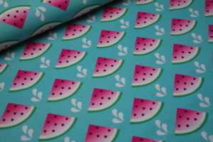 Baumwolljersey Hilco Melon Melonen auf türkis
