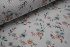Jersey Ottoman Ripp Blumen Blätter mint beige auf weiß