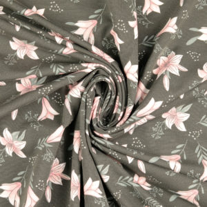 Baumwolljersey Blumen rosa mint auf grau