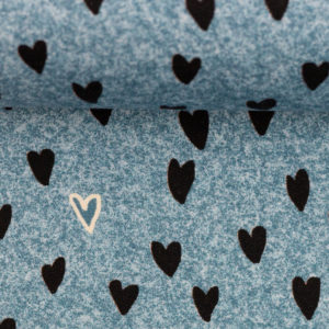 Swafing Sommersweat French Terry Sweet Bears Herzen blau meliert