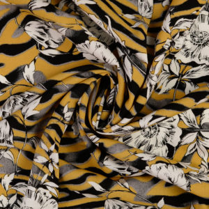 Viskose Webware Blumen Zebra weiß senf schwarz