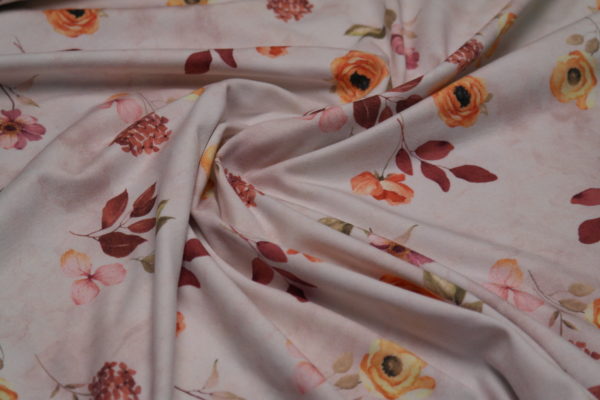 Jersey Blumen auf altrosa beige