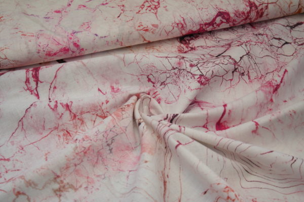 Baumwolle Webware Leinenlook Alia Muster pink auf cremeweiß