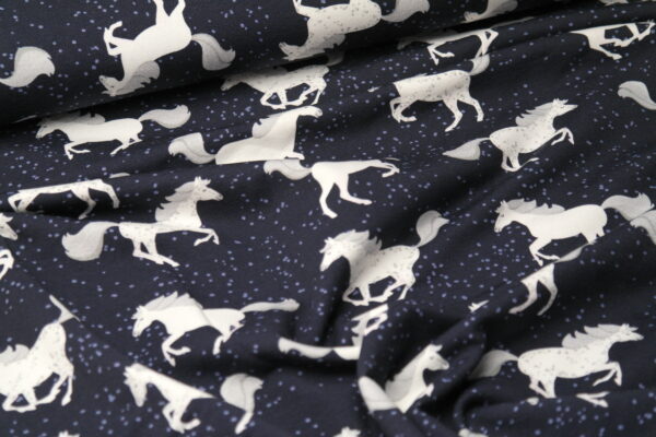Sweat Hilco leicht angeraut White Horse Pferde auf blau