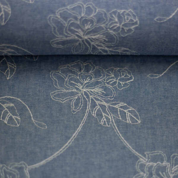 Baumwolle Webware Swafing Ahaus Jeanslook Blumen bestickt