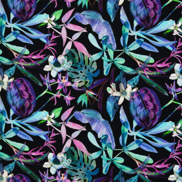French Terry Modal Sweat Swafing Flowers auf schwarz