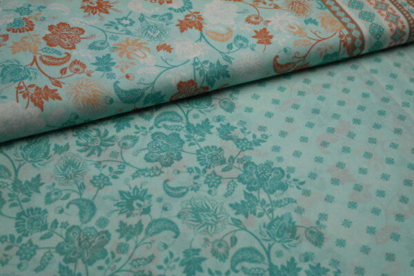 Viskose Voile Webware Bordüre Paisley Flowers Tiffany
