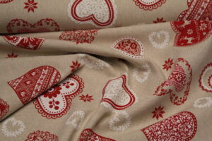Canvas Dekostoff Swafing Rudi Weihnachten Herzen beige meliert