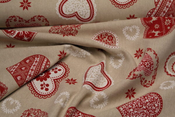 Canvas Dekostoff Swafing Rudi Weihnachten Herzen beige meliert
