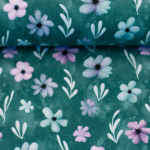 Sommersweat French Terry Swafing Velvet Bloom by Mrs. Mint petrol