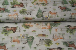 Baumwolle Webware Pferde auf weiß